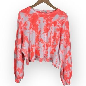 Anthropologie Maronie Long Sleeve Tie Dye Waffle Knit Women L White Orange‎ Crop